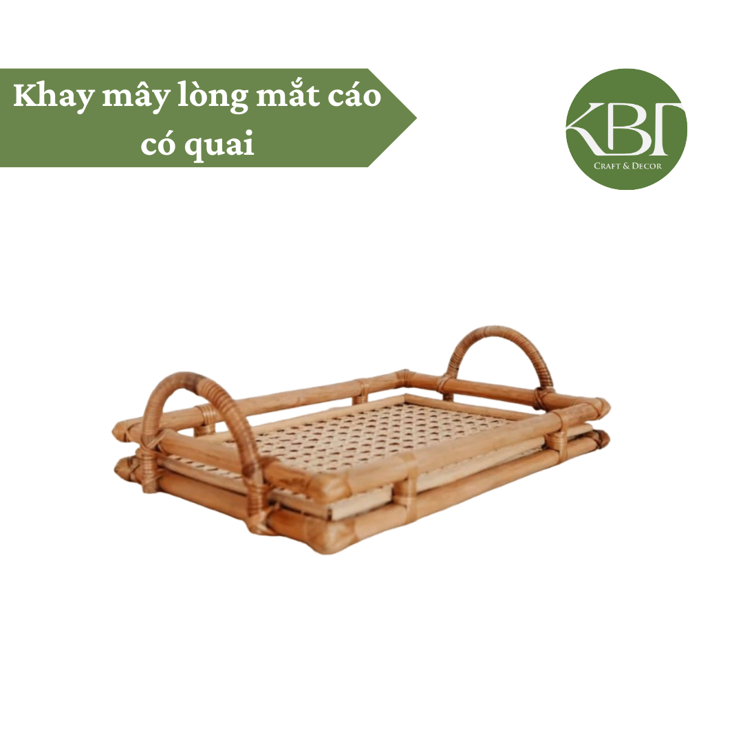 Khay mây lòng mắt cáo có quai