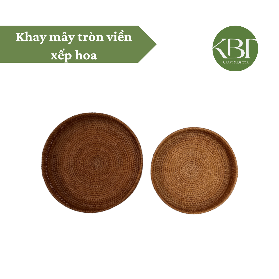 Khay mây tròn viền xếp hoa