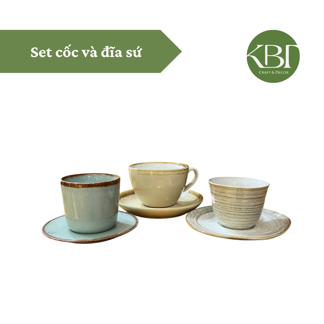 Set cốc và đĩa sứ