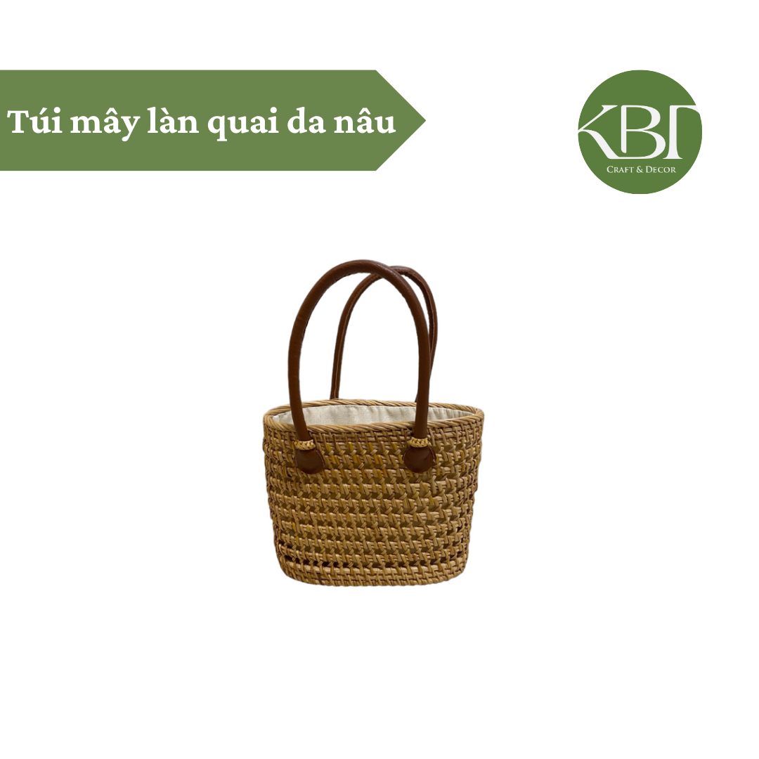 Túi mây làn quai da nâu