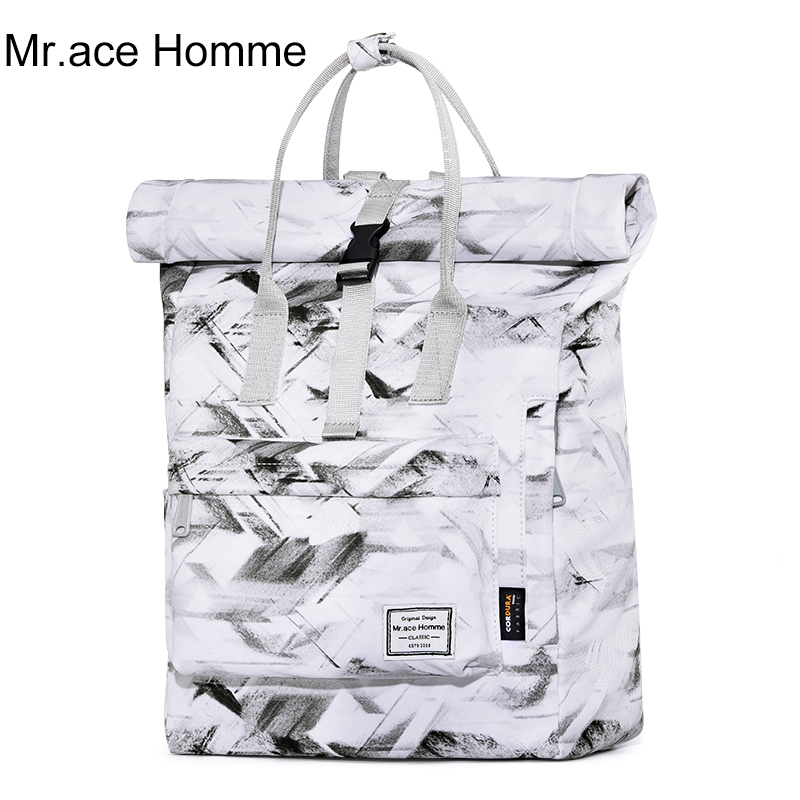 Balo Nữ Nắp Cuộn 12inch Mr.ace Homme MR18D1408B01 / Xám trắng vện