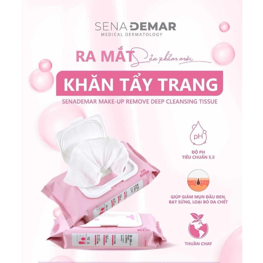 Khăn tẩy trang Senademar make up remove deep cleansing hộp 45 miếng