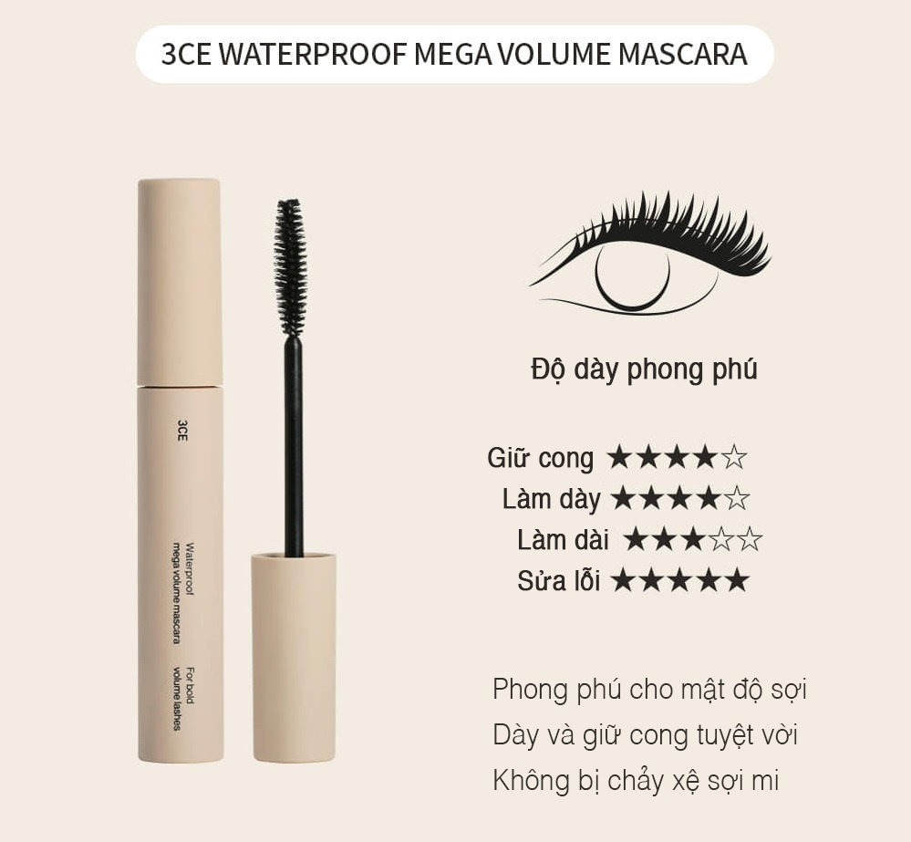 Mascara 3ce Waterproof mega volume #Black