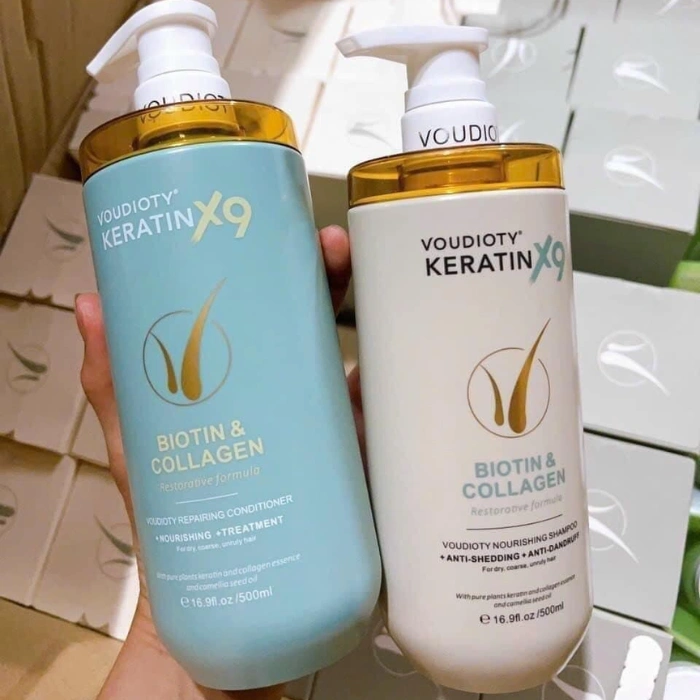 BỘ DẦU GỘI XẢ VOUDIOTY KERATIN X9 BIOTIN & COLLAGEN 1000ML