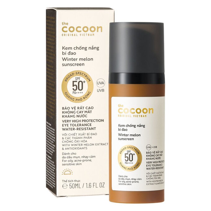 Kem chống nắng Cocoon bí đao quang phổ rộng, bảo vệ rất cao SPF 50 +, PA ++++ 50ml