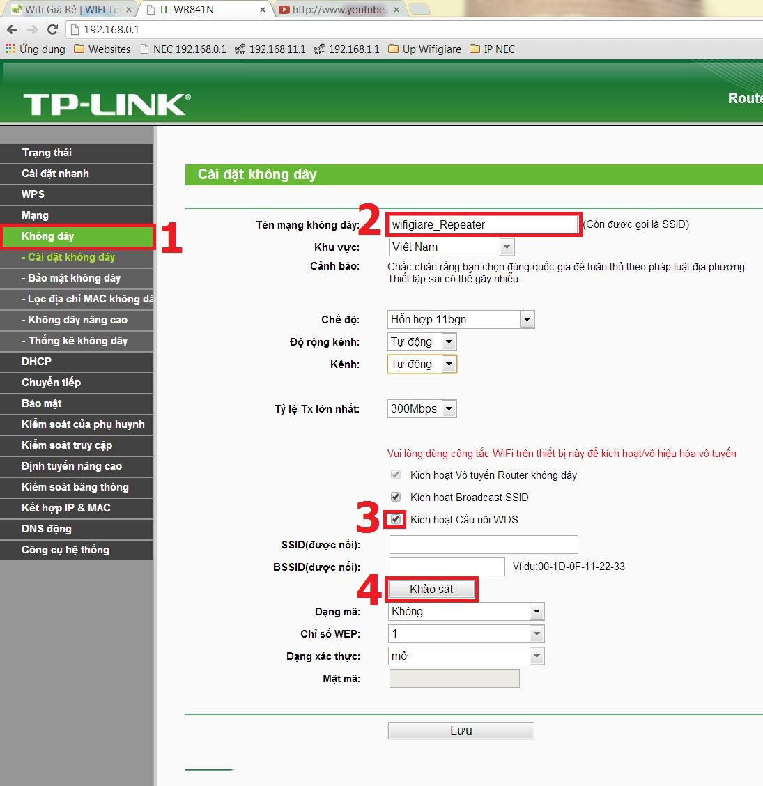 huong dan cai dat tp link wr841n lam repeater thu song