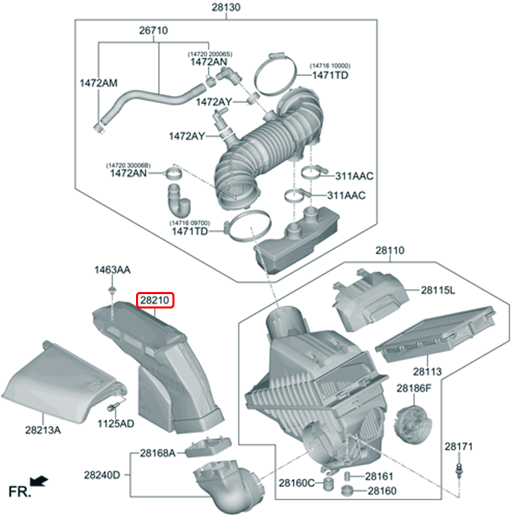 Ống gió bô e chính hãng HYUNDAI KIA trước phần giữa | 28210P2200 tại HCM