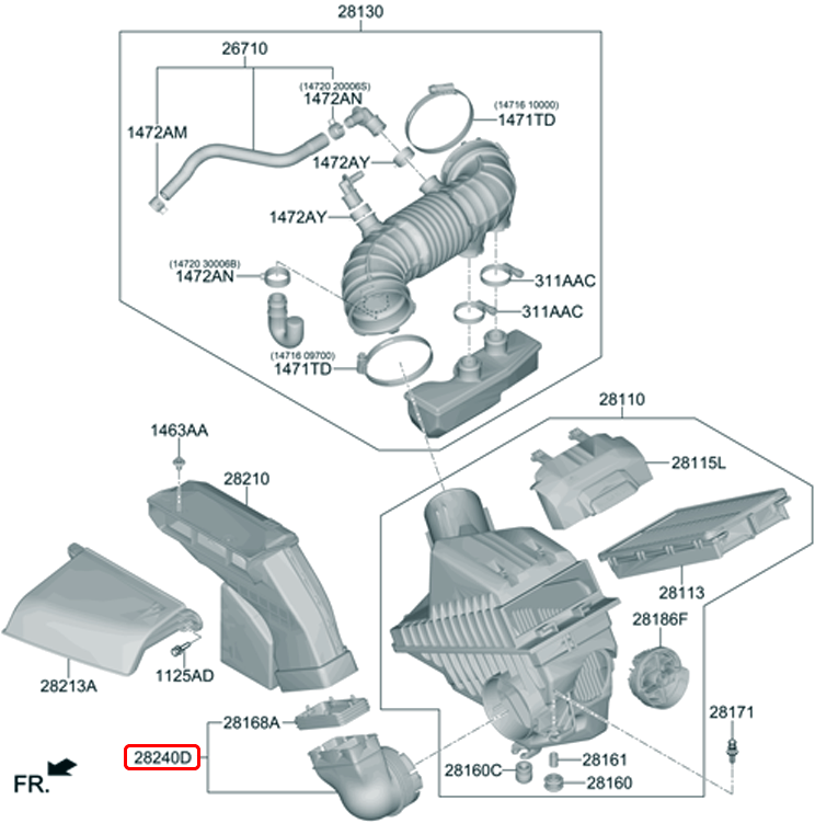 Ống gió bô e chính hãng HYUNDAI KIA trước phần đuôi | 28240P2300 tại HCM