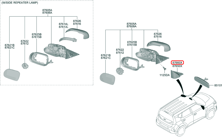 Ốp tam giác kính chiếu hậu chính hãng HYUNDAI RH | 87660K60104X tại HCM