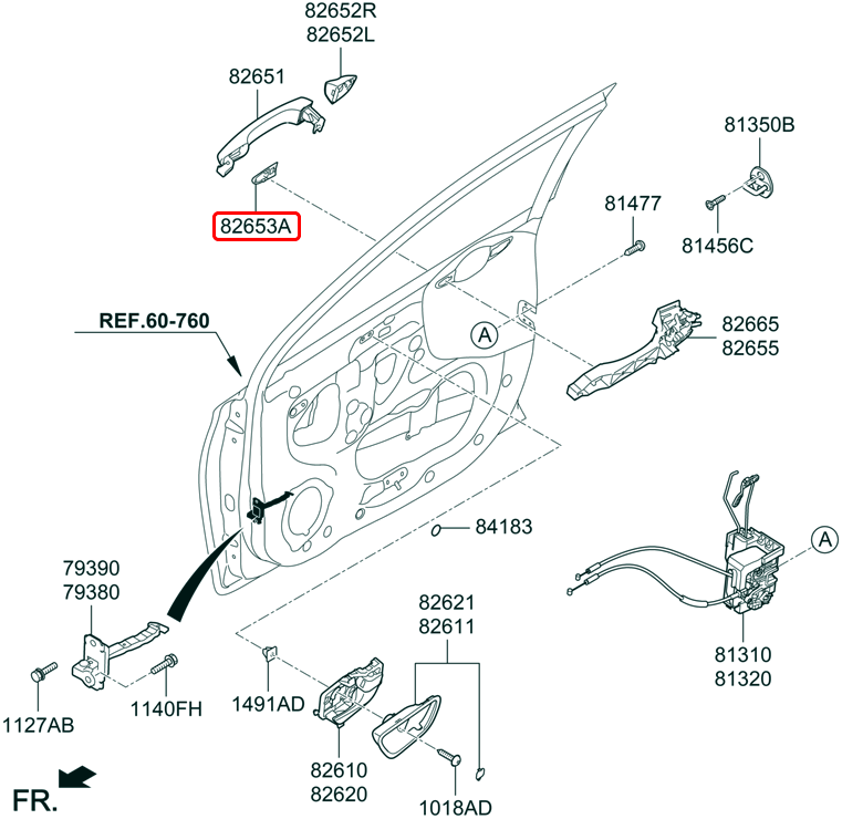 Ron tay cửa ngoài chính hãng HYUNDAI trước LH | 82653H6000 tại HCM