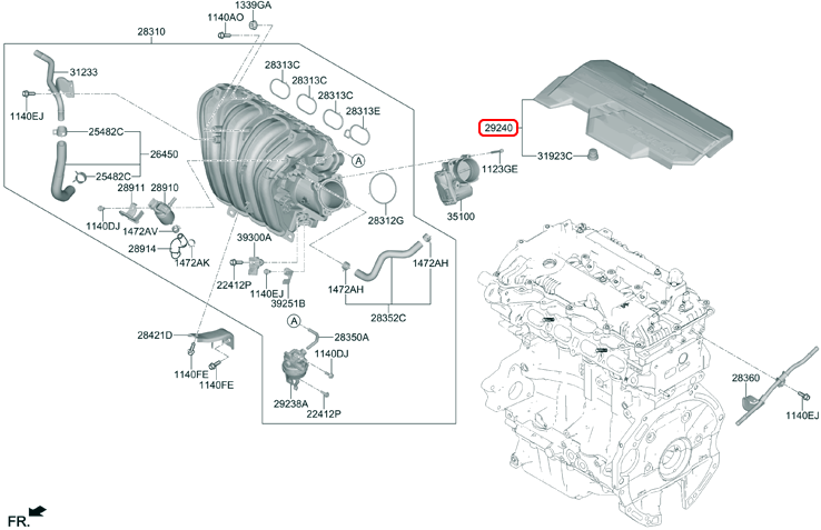 Nắp che động cơ chính hãng HYUNDAI KIA | 292402J000 tại HCM