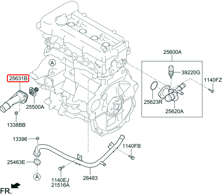 Co nước van hằng nhiệt chính hãng HYUNDAI KIA | 256312B050 tại HCM