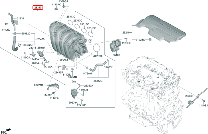 Cổ góp hút chính hãng HYUNDAI KIA | 283102J107 tại HCM