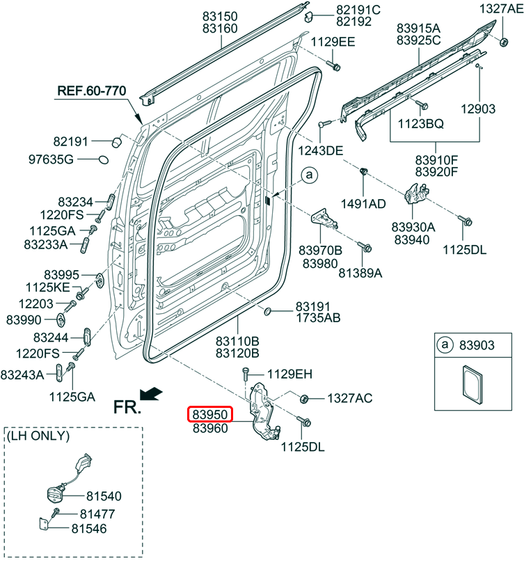 Bản lề cửa lùa chính hãng HYUNDAI KIA dưới LH | 839504H000 tại HCM