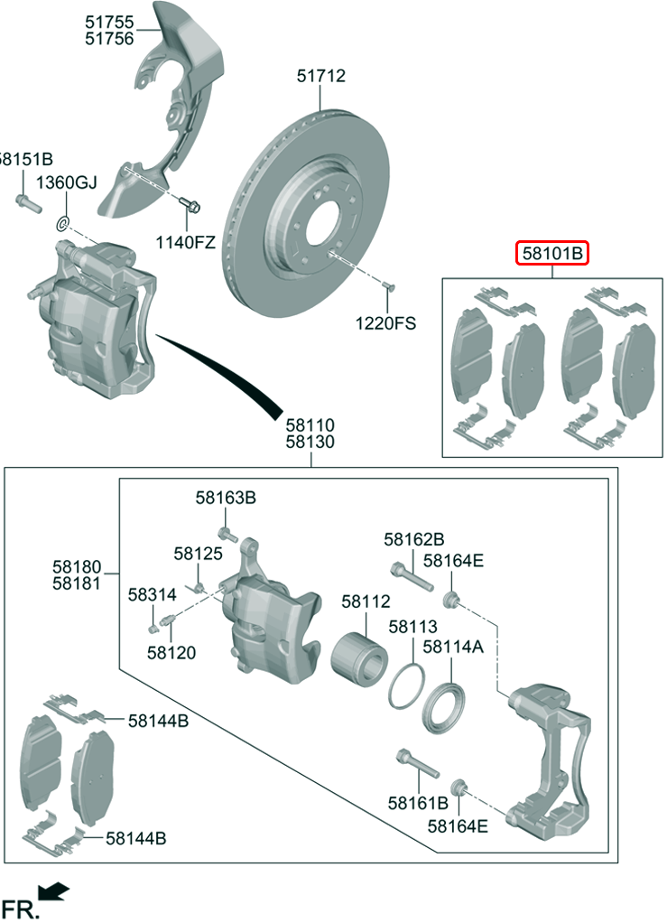 Bố thắng trước chính hãng HYUNDAI KIA | 58101N9A00 tại HCM