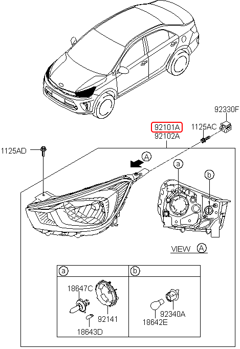 Đèn pha chính hãng KIA LH | 92101H7000 tại HCM