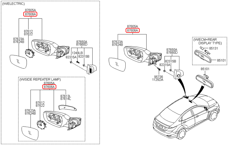 Kính chiếu hậu chính hãng HYUNDAI RH | 876201R130 tại HCM