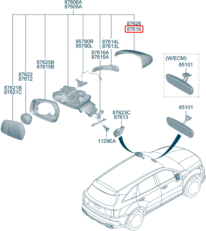 Ốp kính chiếu hậu chính hãng KIA LH | 87616P2000 tại HCM