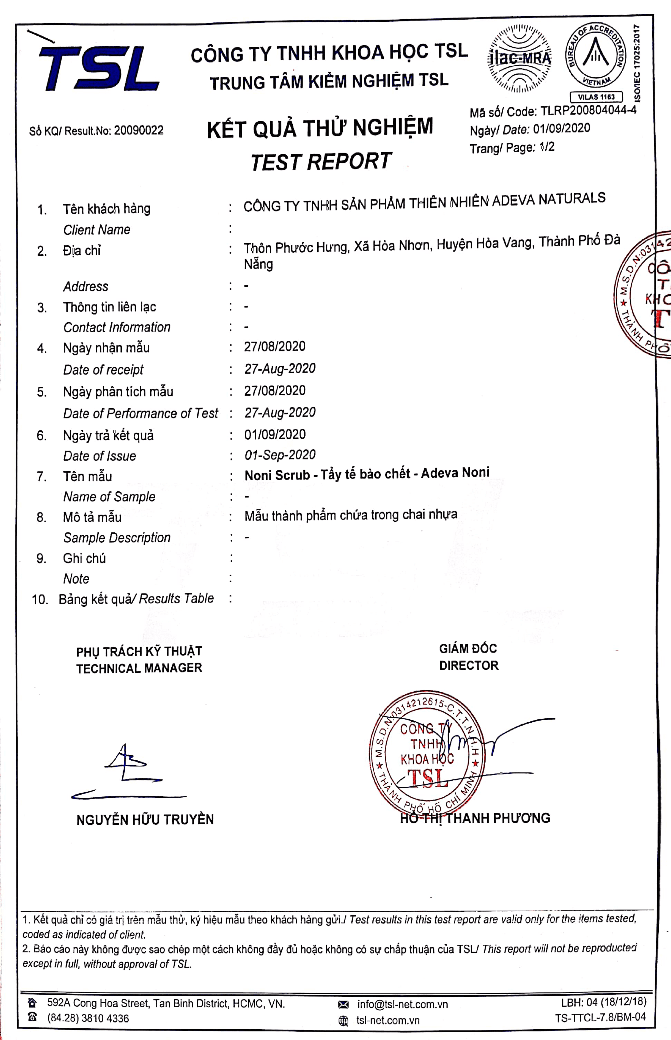 Phiếu kiểm định chất lượng sản phẩm Adeva Noni_Đại lý Adeva Noni tại tpHCM_kaizenorganic.vn_0947147234