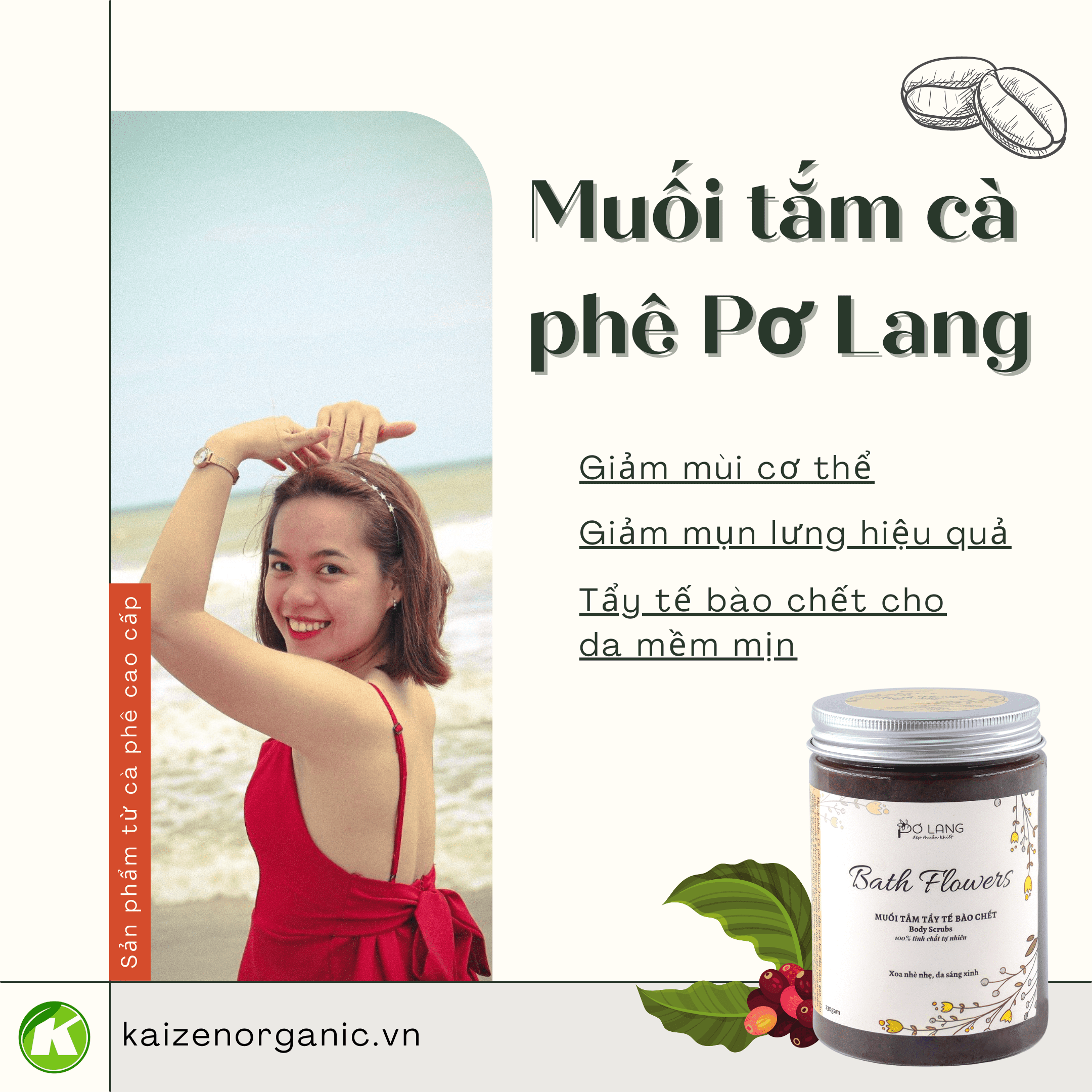 Muối tắm cà phê Pơ Lang, Muối tắm tẩy tế bào chết, Muối tắm giảm mụn lưng, Cà phê cao cấp Robusta, Mỹ phẩm từ quả bơ tươi Dak Lak