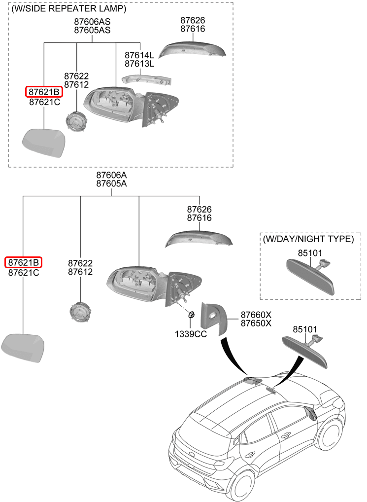 Mặt kính chiếu hậu chính hãng HYUNDAI RH | 87621K6000 tại HCM