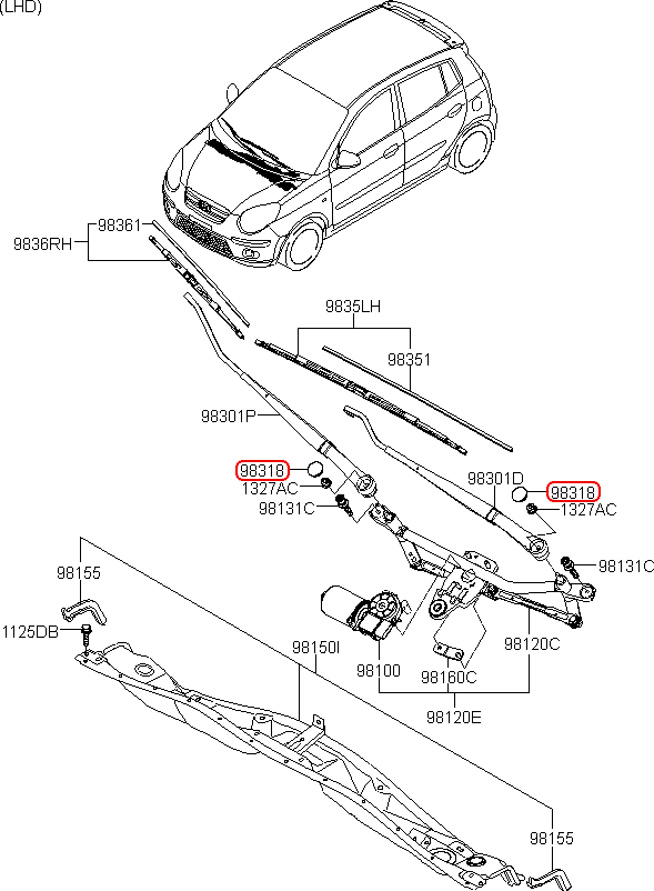 Nắp chụp cần gạt mưa trước chính hãng KIA | 9838007000 tại HCM