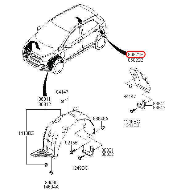 Lòng dè sau Grand i10 17 5D LH, 86821B4500, HYUNDAI HCM, KIA HCM, chính hãng HYUNDAI