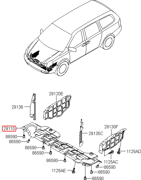 Chắn bùn động cơ chính hãng KIA | 291104D601 tại HCM