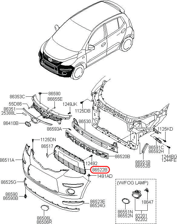 Lưới cản trước i10 2008, 865220X000, HYUNDAI HCM, KIA HCM, chính hãng HYUNDAI