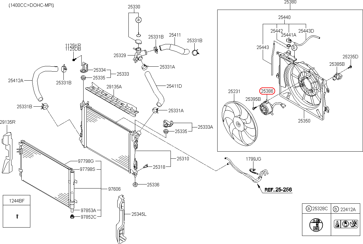 Mô tơ quạt két nước HYUNDAI Accent 12-15 5D 1.4 140W, 253861R140, chính hãng HYUNDAI tại HCM.