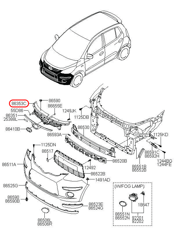 Ốp xi trên mặt ga lăng i10 2008, 863660X000, HYUNDAI HCM, KIA HCM, chính hãng HYUNDAI