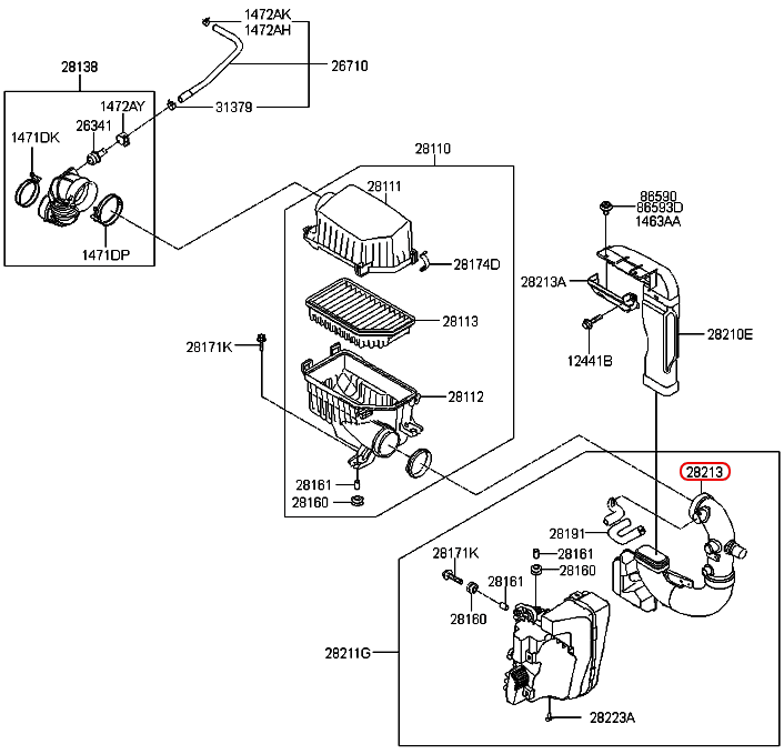 Cổ hút vào bầu tiêu âm chính hãng KIA 1.4 | 282121W150 tại HCM