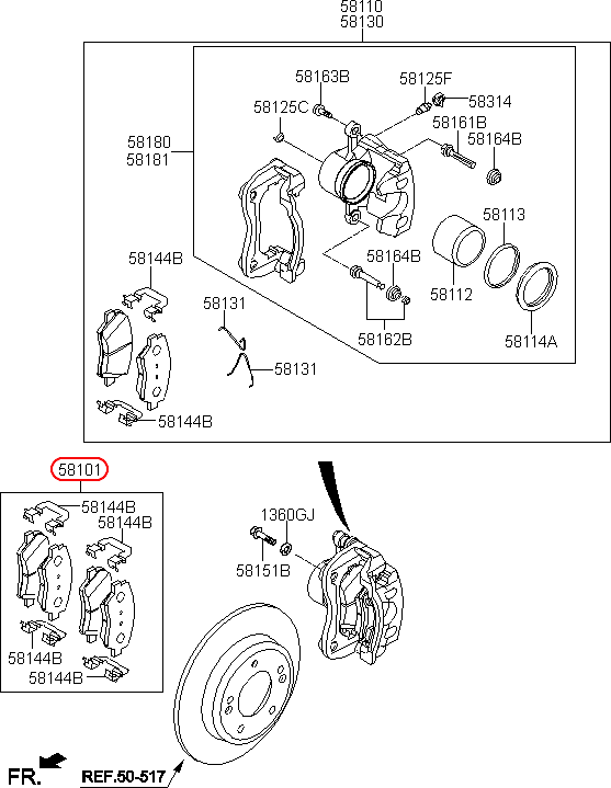 Bố thắng trước hiệu Hi-Q, mã phụ tùng 58101B4A00 tại HCM.