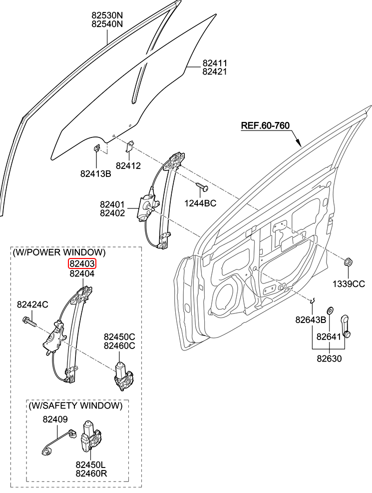 Compa nâng kính cửa trước chính hãng HYUNDAI LH | 824031R110 tại HCM