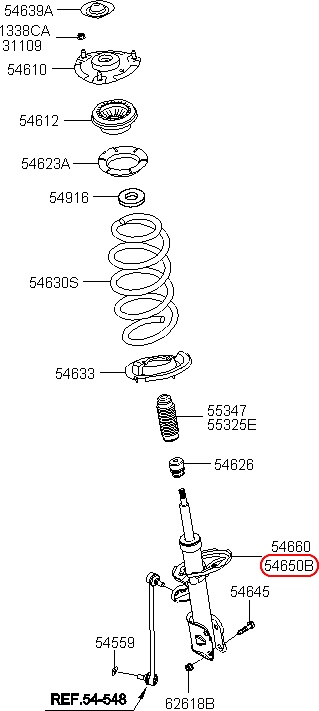 Nhún trước HYUNDAI Santafe 10 LH, 546502P700, 546502P100, 546502P000, 546502B500, 546502B540, 546502B510, 546502B580, hiệu KYB tại HCM.