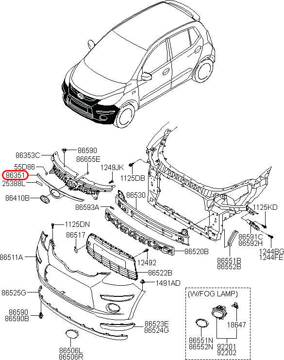 Mặt ga lăng i10 2008, 863620X010, HYUNDAI HCM, KIA HCM, chính hãng HYUNDAI