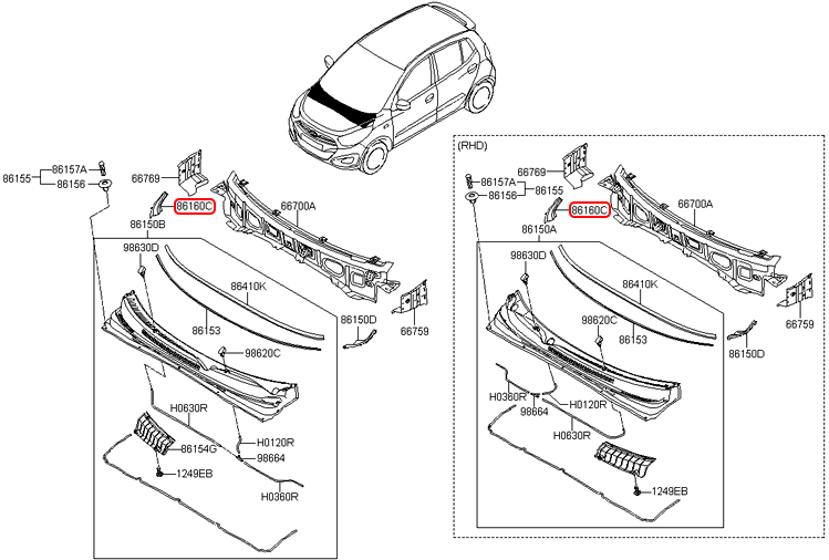 Ốp chân kính chắn gió trước chính hãng HYUNDAI RH | 861600X010 tại HCM