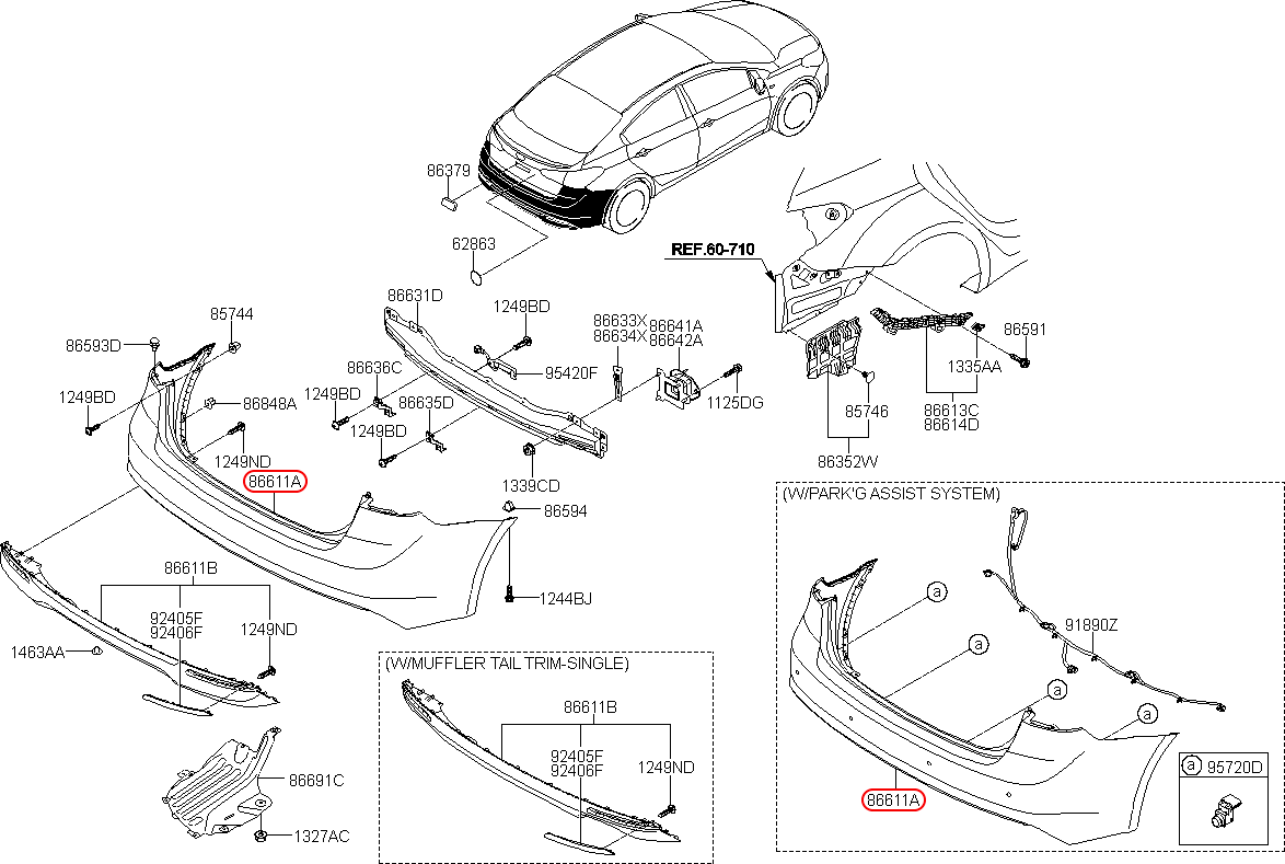 Cản sau KIA Cerato 16 có lổ cảm biến, 86611A7810-01, chiinhs hãng KIA HCM