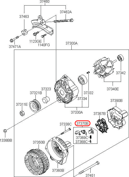 Tiết chế máy phát Morning 06 - 06, 3737002550, HYUNDAI HCM, KIA HCM, chính hãng HYUNDAI