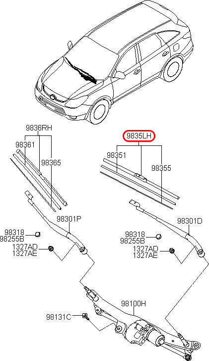 Thanh gạt mưa trước Veracruz LH, 983503J000, HYUNDAI HCM, KIA HCM, chính hãng HYUNDAI