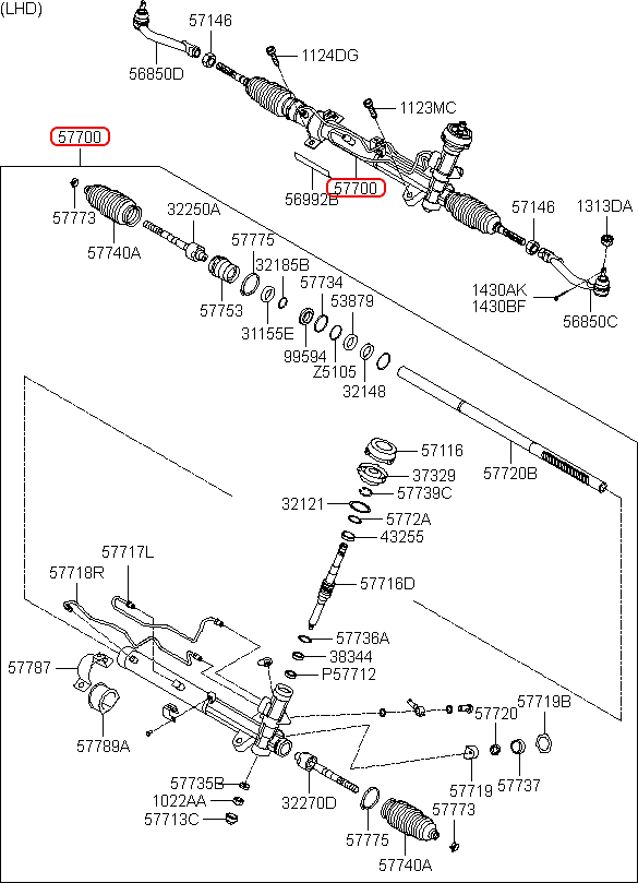 Thước lái KIA Carens, 577101D500, 577102G211, 577102G221, chính hãng KIA không có lái ngoài HCM