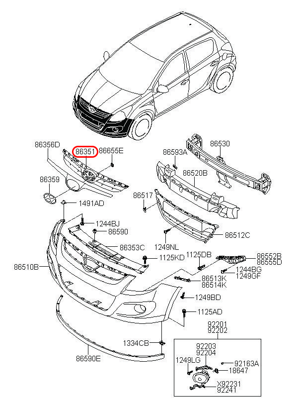 Mặt ga lăng I20 2010 phần đế, 863511J000, HYUNDAI HCM, KIA HCM, chính hãng HYUNDAI