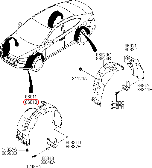 Lòng dè trước Elantra 16 RH, 86812F2001, HYUNDAI HCM, KIA HCM, chính hãng HYUNDAI