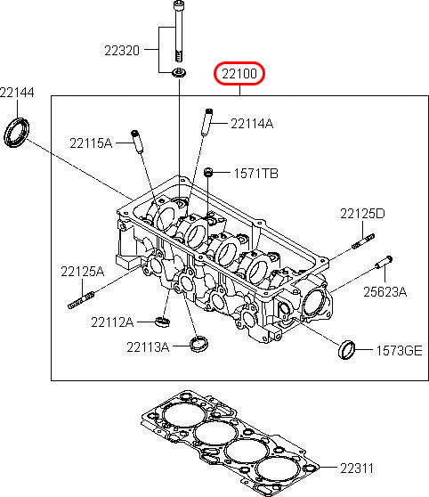 Nắp quy lát Getz 09, 2210002766, HYUNDAI HCM, KIA HCM, chính hãng HYUNDAI