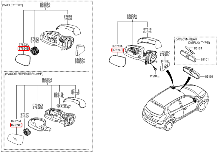 Mặt kính chiếu hậu chính hãng HYUNDAI RH | 876211J000 tại HCM