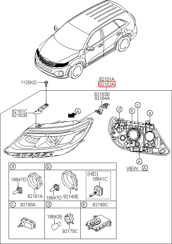 Đèn pha chính hãng KIA RH | 921022P510 tại HCM