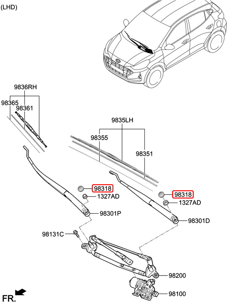 Nắp chụp cần gạt mưa trước chính hãng HYUNDAI | 983803N050 tại HCM