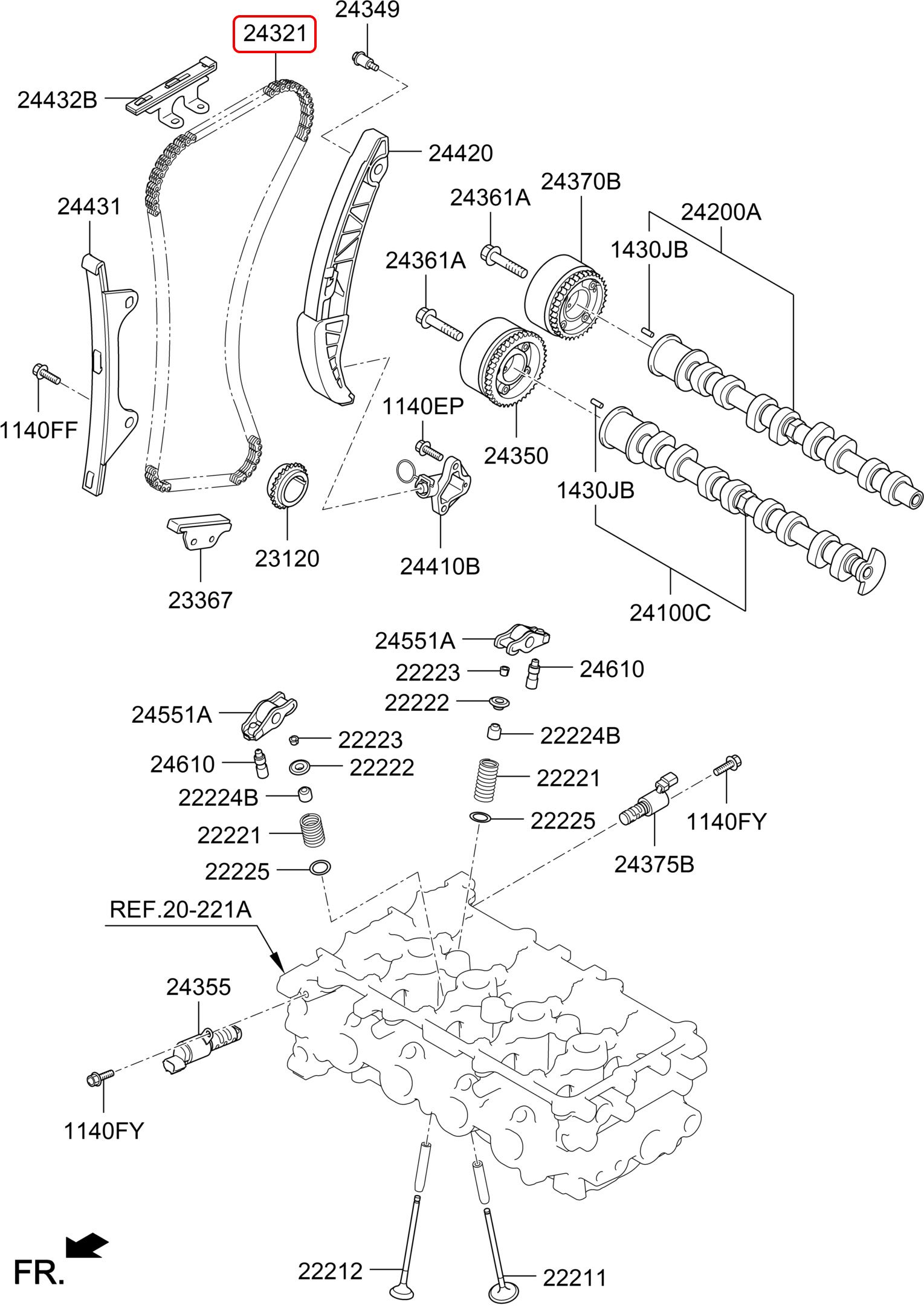 Dây sên cam chính hãng Grand i10 14-21 1.2, 2432103000, 2432103010, chính hãng HYUNDAI