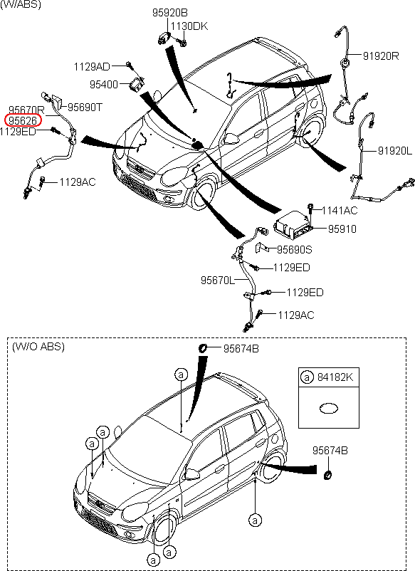 Cảm biến ABS trước KIA Morning 09-10 RH, 9567007110, 9567007010, 9567007500, chính hãng KIA HCM