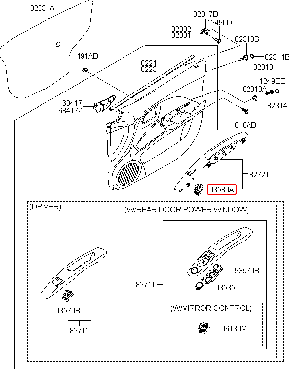 Công tắc nâng kính phụ chính hãng KIA RH | 9358007500 tại HCM